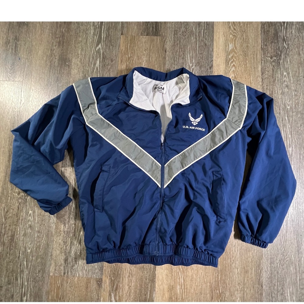 BISM US Air Force PT Jacket Mens SM/Long Navy Blue Reflective Windbreaker